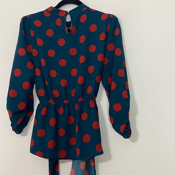Milk & Honey Women's Blouse Belted Polka Dots Multicolor Large Classic Elegance - Picture 2 of 8
